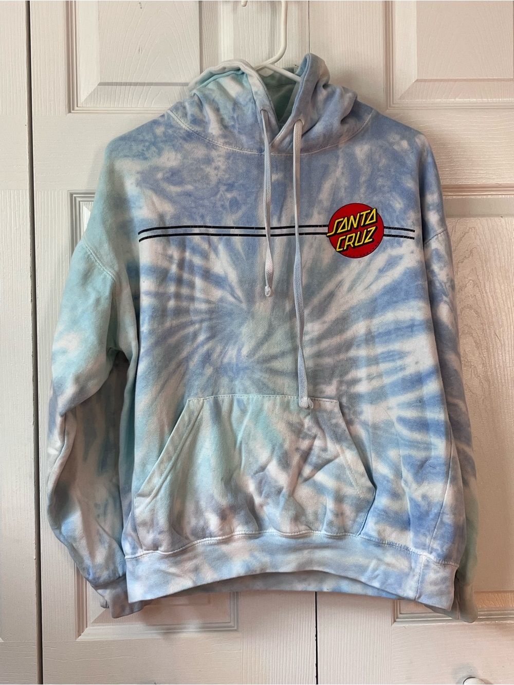 Santa Cruz Tie-Dye Hoodie in Light Blue and White